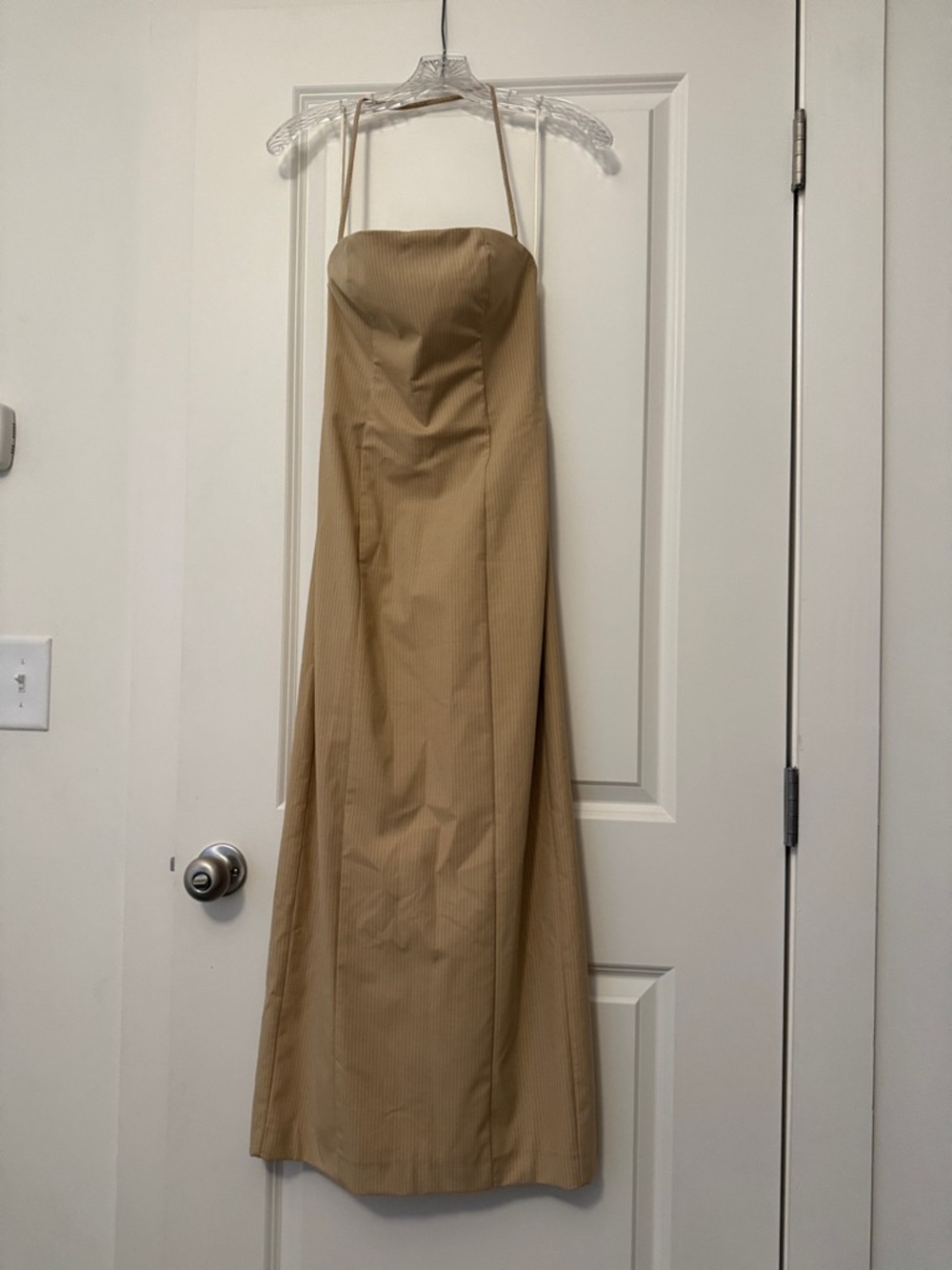 Zara Tan Pinstripe Maxi Dress with Thin Halter Straps